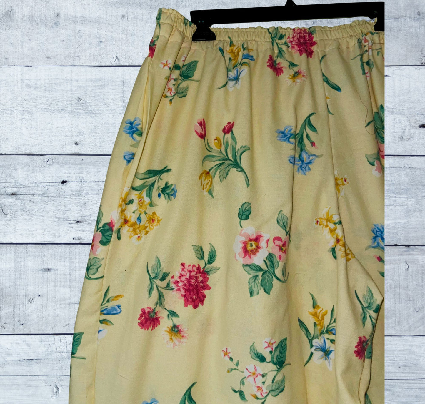 Yellow Floral Upcycled Wide-Leg Baggy Pants – Handmade from Vintage Floral Sheet | One-of-a-Kind Sustainable Fashion