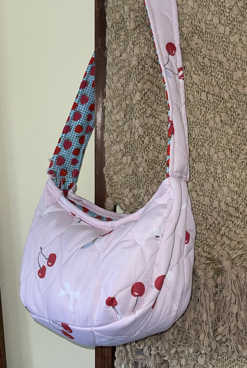 ***CLEARANCE***Cherry Quilt Shoulder Bag – Handmade Quilted Purse with Strawberry Lining