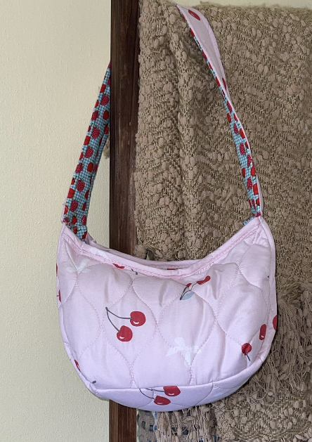 ***CLEARANCE***Cherry Quilt Shoulder Bag – Handmade Quilted Purse with Strawberry Lining