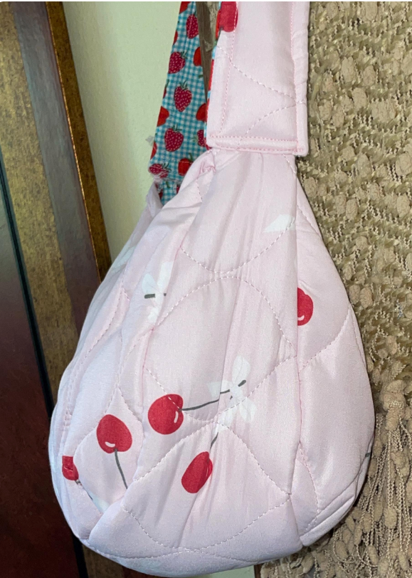***CLEARANCE***Cherry Quilt Shoulder Bag – Handmade Quilted Purse with Strawberry Lining